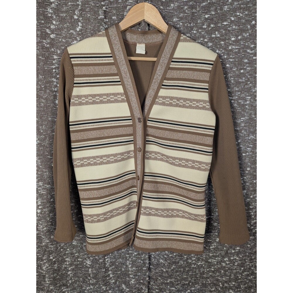 Vintage Brown/Cream‎ Striped Button Cardigan Womens Size 14